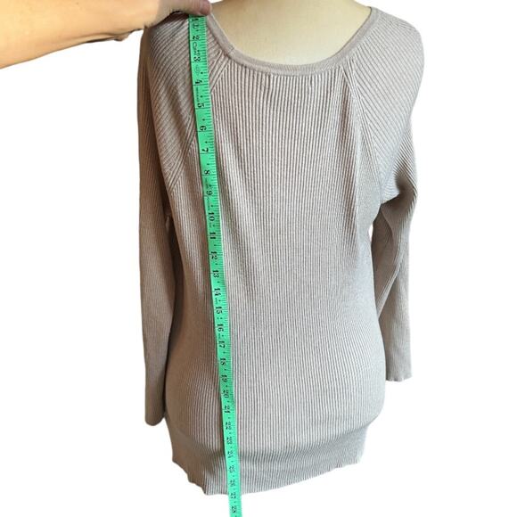 Calvin Klein Beige Ribbed with Lacing Detail Scoop Neck Knit Sweater - Large - Picture 3 of 5